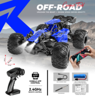 Voiture télécommandée 4x4 2,4 GHz avec contrôle par application, châssis squelette, accélération proportionnelle, 20 km/h, 3 vitesses, feux LED avant et arrière, recharge USB-C, RC Rock Crawler