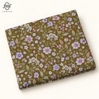 Kain Katun Voile Cosmos Meadow Motif Bunga Liar Vintage, Poplin Katun Ringan untuk Kemeja, Blus, dan Gaun
