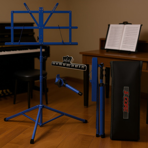 Pupitre de musique DB bleu en métal, pliable, réglable, portable avec sac de transport pour les voyages - Product Image 2