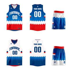 Maillot de basket-ball personnalisé bleu marine, blanc et rouge, double face, pour le sport - Product Image 3