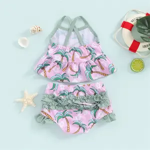 1 Pcs Custom Tag Tree Polyester Summer Newborn Infant Toddler Clothes Tank Tops Baby Girls Swimwear