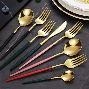 Tenedor y cuchara negro plateado único real de acero inoxidable de alta calidad, mesa de eventos, boda, oro, <span class=keywords><strong>Portugal</strong></span>, cubiertos, juego de cubiertos - Product Image 4