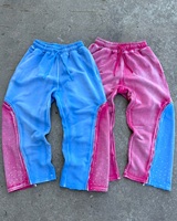 OEM personnalisé hommes léger Baggy jambe large français éponge pantalons de survêtement mi droite fermeture éclair Patchwork strass pierre lavage à l'acide homme