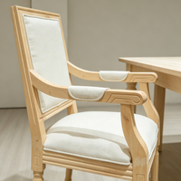 Fauteuil de salle à manger moderne et tendance, style Ferme, avec pieds tournés en bois brut non fini, coussin en lin beige doux, ergonomique et durable