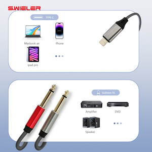 Câble audio de type I vers 6.35mm Adaptateur mâle <span class=keywords><strong>Apple</strong></span> de type I plaqué or anti-bruit 1/4 Ts Mono <span class=keywords><strong>Jack</strong></span> vers câbles audio d'éclairage - Product Image 4