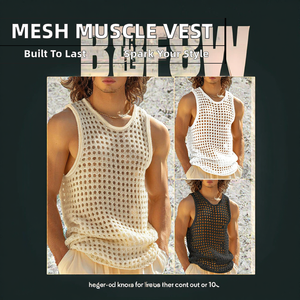 Débardeur tricoté sexy en maille ajourée pour homme, style décontracté d'été, sans manches, pour le sport et le fitness - Product Image 2