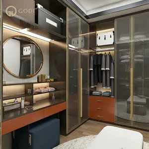 GODI高品质家居家具黑色现代滑动层压板设计灰色高光镜面衣柜