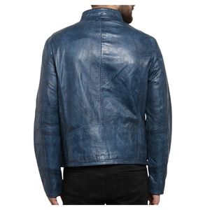 Chaqueta de Motociclista de Cuero Desgastado Azul para Hombre, Chaqueta de Cuero Vintage para Motocicleta, Prenda Exterior de Cuero Genuino Premium para Hombre - Product Image 2
