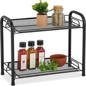 Étagère à fruits pliable en métal à double niveau, style classique moderne, organisateur de rangement de cuisine multifonctionnel - Product Image 1