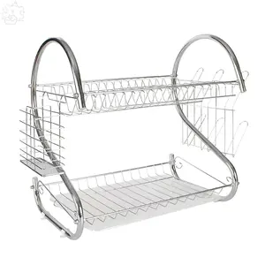 Égouttoir à vaisselle <span class=keywords><strong>double</strong></span> couche en forme de S avec porte-ustensiles et <span class=keywords><strong>bac</strong></span> de drainage pour évier de cuisine - Product Image 6