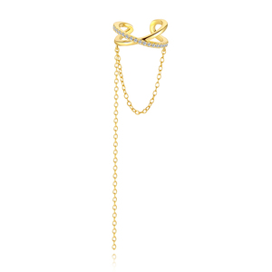Pendiente de Oreja Minimalista de Plata de Ley 925 con Baño de Oro de 18K y Circonitas, Diseño Floral, Estrella, Cruz, Línea, Borla, Colgante, para Cartílago - Product Image 1