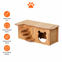 Maison en bois verticale pour hamster à 2 étages, villa pour animaux de compagnie avec échelle en forme de nuage et base imperméable pour l'aménagement de cage