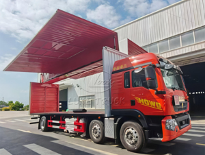 Camion fourgon HOWO 6X2 à ailes battantes, moteur diesel, norme Euro, avec système hydraulique pour la distribution en entrepôt - Product Image 4