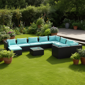 Set Lounge da Giardino Nero D0100HXY9YT in Rattan, Arredamento da Esterno Contemporaneo Resistente alle Intemperie, Capacità 10+ Posti - Product Image 2