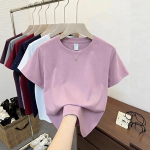 Camiseta de Manga Corta de Algodón Puro Annshine para <span class=keywords><strong>Mujer</strong></span>, Cuello Redondo, Talla Grande, Estilo Veraniego, Nueva Moda, Top Adelgazante - Product Image 3