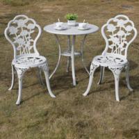 Chaise d'extérieur en aluminium moulé, motif rose sculpté, résistante aux intempéries et à la rouille, dossier ajouré, style vintage européen, blanc, pour atelier