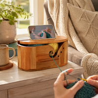 Support de téléphone moderne en bois tressé écologique, avec couvercle en fil, pour rangement d'artisanat, design anti-emmêlement pour les tricoteuses, cadeau pour la maison