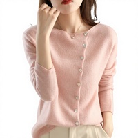 Blazer Wanita Rajut Tipis Kerah Rendah Model Sweater Lengan Panjang Berkancing, Stok Pabrik Musim Gugur Musim Dingin 2026, Impor