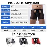 Sexy mesh openbare kruis polyester lederen low-rise heren boxershorts, mesh bikini's en G-strings voor mannen