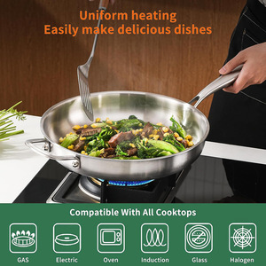 กระทะสแตนเลสสามชั้นพร้อมฝาปิด ทรงกลม ทนทาน ใช้กับเตาได้ - Product Image 2