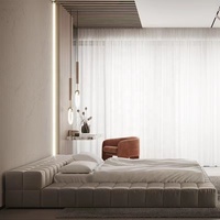 Camas Suaves Tamaño King Con Cabecero Bajo De Tela y Estructura De Madera, Muebles De Dormitorio De Personalización Mínima Moderna