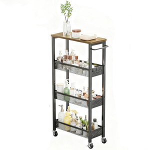Chariot de rangement Mingwei à 4 niveaux en acier carbone avec roulettes pour salle de bain, cuisine, chambre - Product Image 5