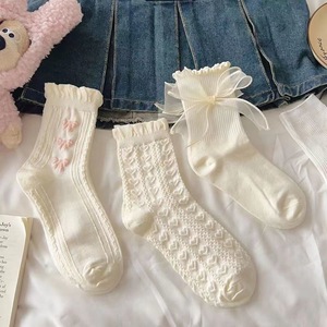 Cute White Mary Jane <b>Socks</b> With Lace Trim Breathable Mid Calf For Women Spring Summer JK Style - Product Image 3