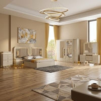 Ensemble de meubles de chambre à coucher modernes en bois avec éclairage LED, fonction massage et finition haute brillance pour appartement et hôtel
