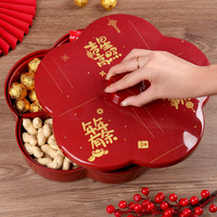 Plateau à bonbons rouge de style chinois à cinq compartiments, pour salon, table basse, mariage, boîte de rangement pour noix, fruits du Nouvel An