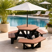 Ensemble de table et de chaises de patio extérieur, meubles de jardin en PE WPC, résistant aux intempéries, imperméable, design moderne, pour cour arrière, véranda