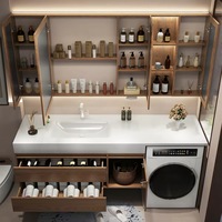 Mobile Lavanderia Tutto-in-Uno con Lavello, Mobile Bagno in Alluminio a Nido d'Ape, Combinazione Lavabo e Mobiletto