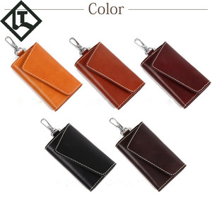 Genuine Leather Key <b>Pouch</b> 11 x 6.5 Cm Cover Type Solid Color For <b>Men</b> Car Key Holder Everyday Use - Product Image 1