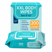 Lingettes corporelles OEM ODM XXL 8"x12" 50 lingettes par paquet Vitamine E Sans alcool Hypoallergéniques pH équilibré Lingettes nettoyantes jetables