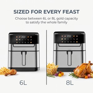 Freidora <span class=keywords><strong>de</strong></span> <span class=keywords><strong>Aire</strong></span> Digital <span class=keywords><strong>de</strong></span> Acero Inoxidable <span class=keywords><strong>de</strong></span> 8L/6L con Pantalla Táctil, Circulación Rápida <span class=keywords><strong>de</strong></span> <span class=keywords><strong>Aire</strong></span>, Cocina Eléctrica sin Aceite, Certificaciones ETL GS CE CB RoHS - Product Image 2