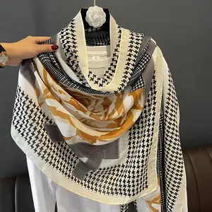Manufacturer latest summer viscose scarfs top sales brand pattern letter printed scarves shawls for women cotton hijabs scarf