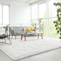 Tapis épais en fourrure synthétique blanche 0096, tapis moelleux à poils longs, tapis en mousse à mémoire de forme