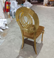 Vente en gros de chaises d'hôtel à cadre en acier inoxydable, chaises empilables à bordure dorée, location de chaises pour événement