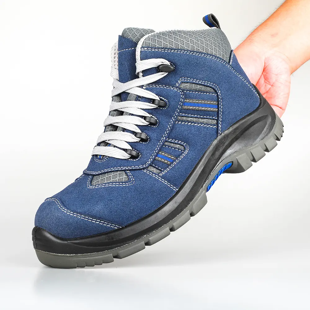 Iyi fiyat yağa dayanıklı çelik ayak kullanılan mavi inek süet deri erkek iş S1 güvenlik botları SM1618