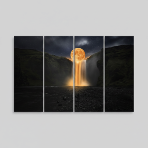 Impression sur toile Cascade aux reflets de lune : Art mural paysager élégant, lot de 4 toiles - Product Image 2