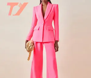 TUOYI celana kantor wanita, setelan Blazer Pink untuk perempuan