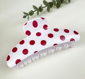Pinces à cheveux à rayures écossaises et pois, mignonnes et élégantes, demi-rondes imprimées, antidérapantes, accessoires pour cheveux pour femmes - Product Image 3