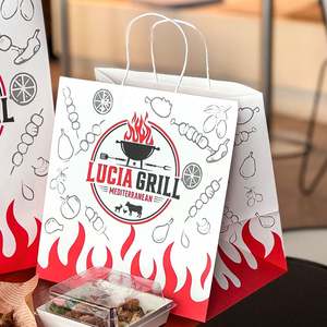 ถุงกระดาษคราฟท์ย่อยสลายได้เป็นมิตรกับสิ่งแวดล้อม พิมพ์โลโก้ตามสั่ง สำหรับบรรจุภัณฑ์อาหารแบบนำกลับบ้าน บาร์บีคิว และร้านขายยา - Product Image 2