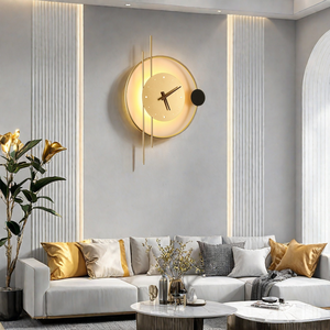 Với Vàng Sắt Đầu Giường Trong Nhà Phòng Khách Chiếu Sáng 220V Phòng Ngủ Treo Tường Nghệ Thuật Hiện Đại <span class=keywords><strong>LED</strong></span> Đồng Hồ Đèn Tường - Product Image 3