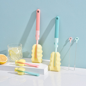 Juego de cepillos de esponja para biberones, 3 piezas, rosa y verde, para limpieza de pajitas y tetinas de biberones, con diseño portátil - Product Image 2