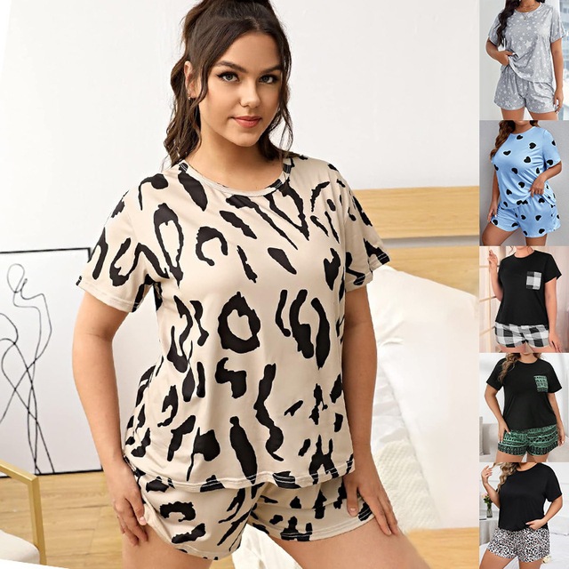 High Quality Plus Size Women Clothing Short Sleeve Long Pant Two Piece Set Loungewear Pjs Pyjama