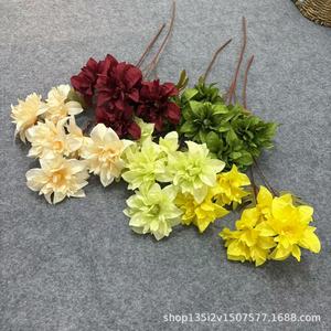 Fleurs artificielles Qiye, 6 têtes de dahlias en soie, branche unique, décoration de mariage, décoration de la maison, accessoires de photographie - Product Image 4