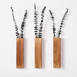 Wooden Wall Vase <b>Square</b> Minimalist Design Natural Wood Color Floral Display - Product Image 1