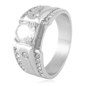 yunnique Stainless Steel <b>Ring</b> With Red Gemstone And Diamonds Unisex Wedding <b>Ring</b> Geometric Design Prong Setting - Product Image 3