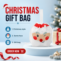 Sac cadeau en non-tissé avec cordon de serrage, motif de dessin animé de Père Noël amusant, décoration de fête de Noël et emballage de sac cadeau