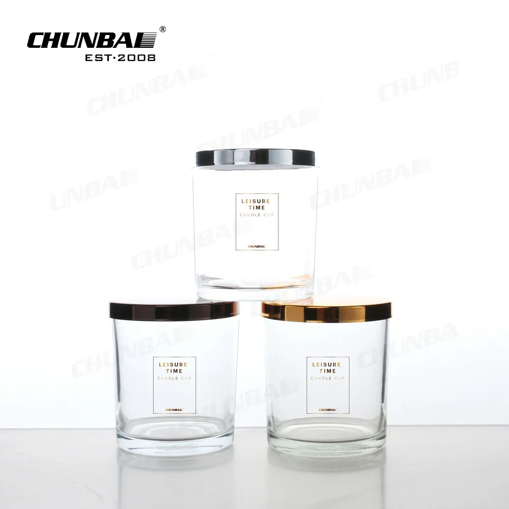 Vente en gros Nouveau cylindre vide de luxe personnalisé unique bocaux à bougie en verre épais borosilicate transparent avec couvercles pour bougies